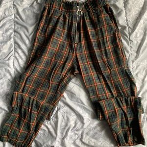 Exposed zip plaid peg pants